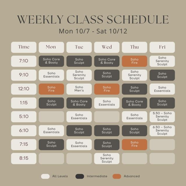 Set your intentions for the week ahead with our weekly schedule. Whether you’re powering through with Soho Fire or building strength with Soho Sculpt, there’s a class for every mood and goal. Which classes are you joining for this week? 🤍
